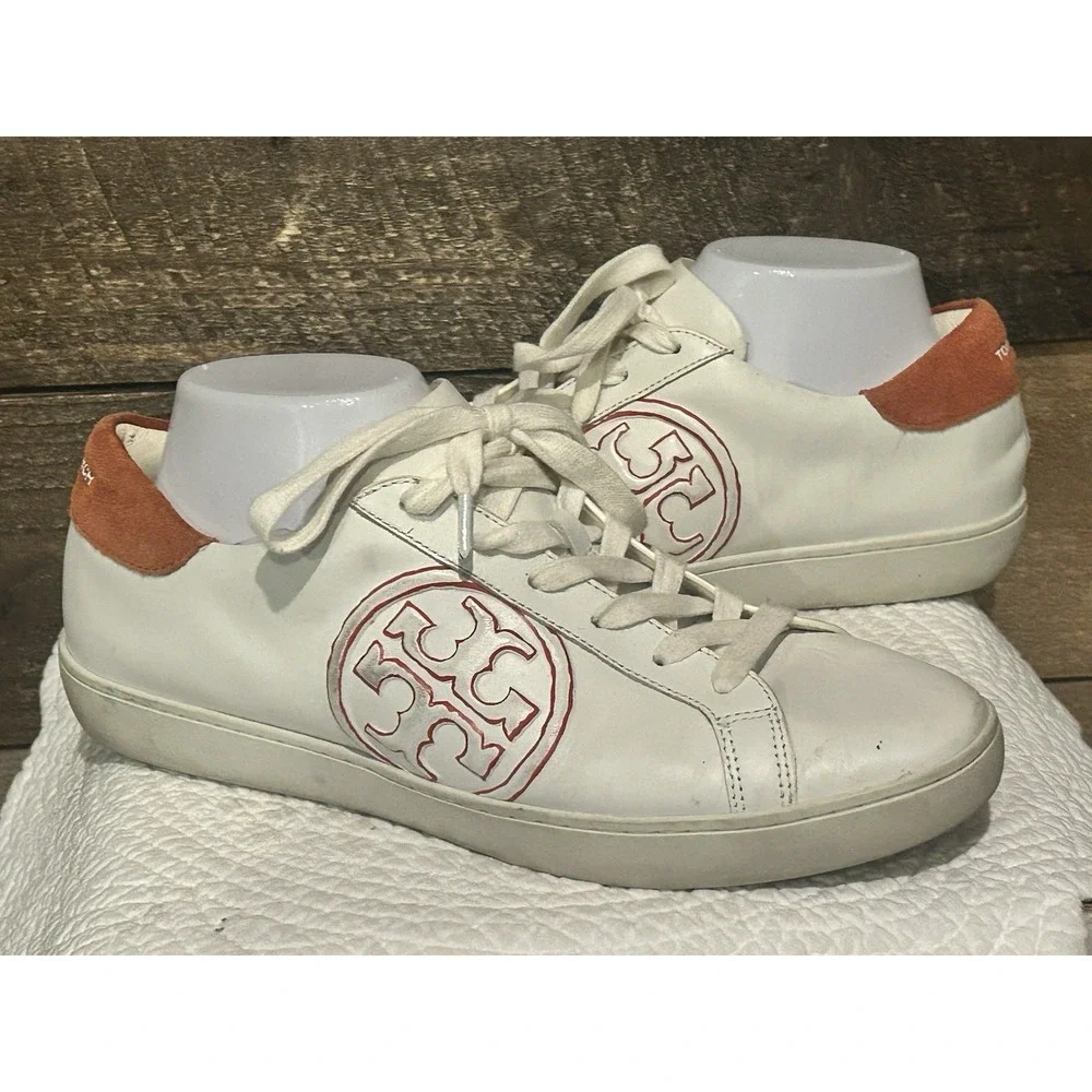 Tory Burch T-Logo White Leather Trim Suede Sneaker‎ 60847 Women's Size 10M